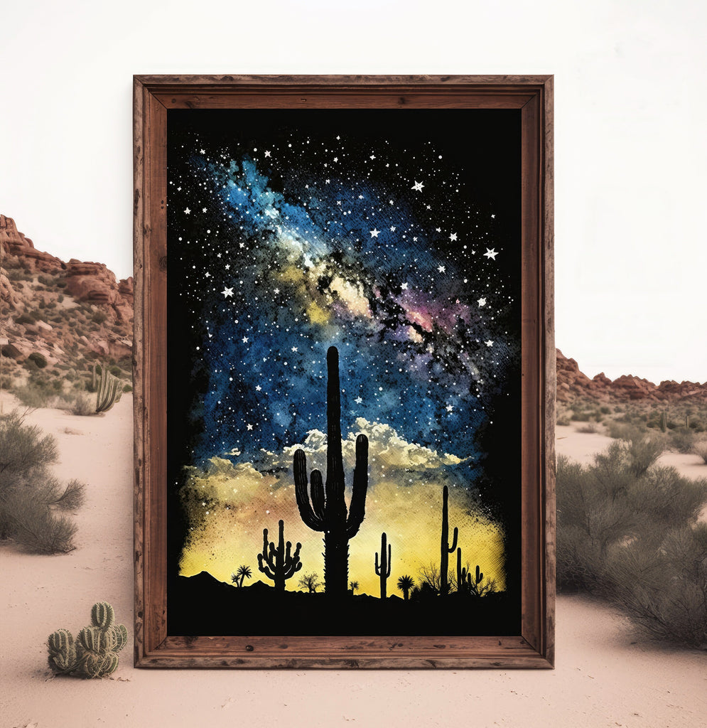 Desert Milky Way Art Print Watercolor Landscape Wall Art Southwest Gift Sonoran Cactus Beautiful Starry Night Western Decor