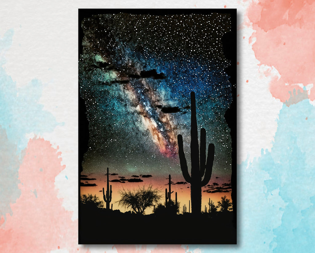 Desert Milky Way Art Print Watercolor Landscape Wall Art Southwest Gift Sonoran Cactus Beautiful Starry Night Western Decor