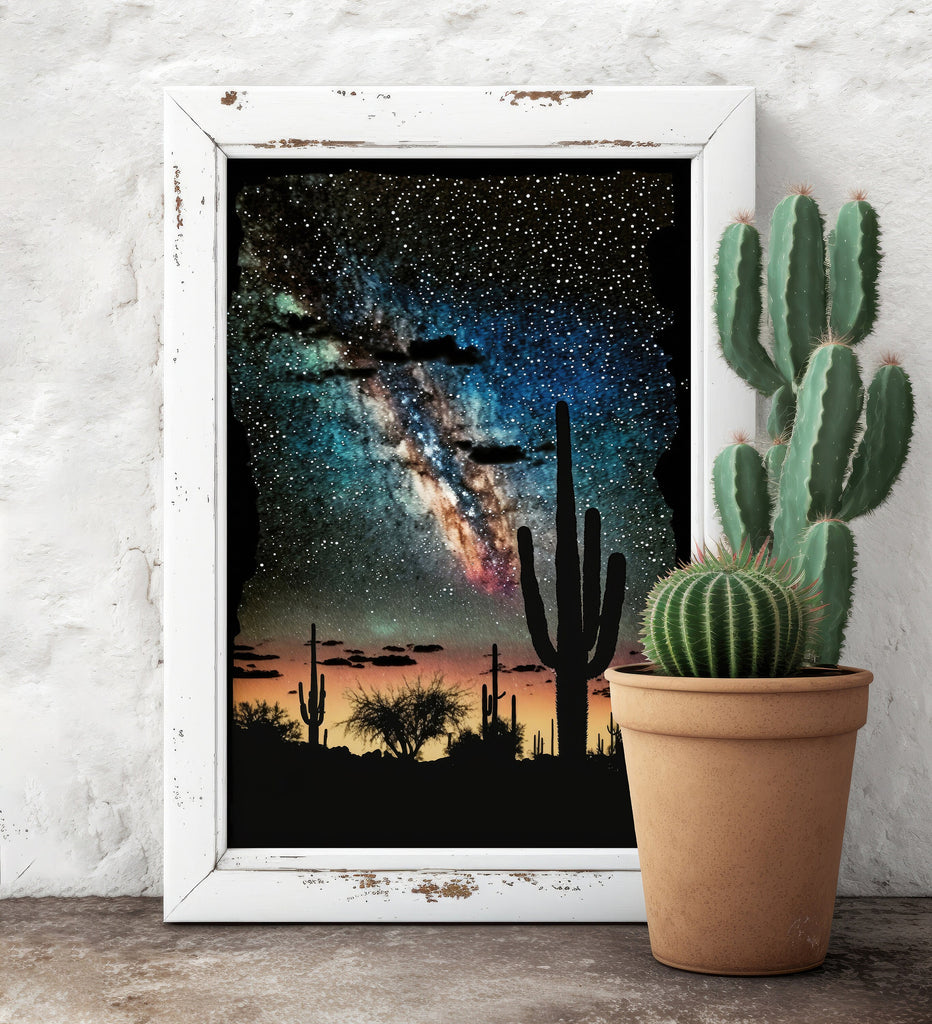 Desert Milky Way Art Print Watercolor Landscape Wall Art Southwest Gift Sonoran Cactus Beautiful Starry Night Western Decor