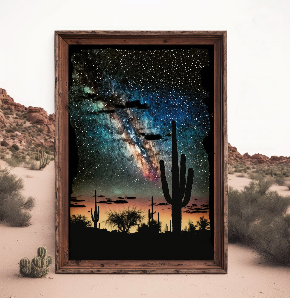 Desert Milky Way Art Print Watercolor Landscape Wall Art Southwest Gift Sonoran Cactus Beautiful Starry Night Western Decor