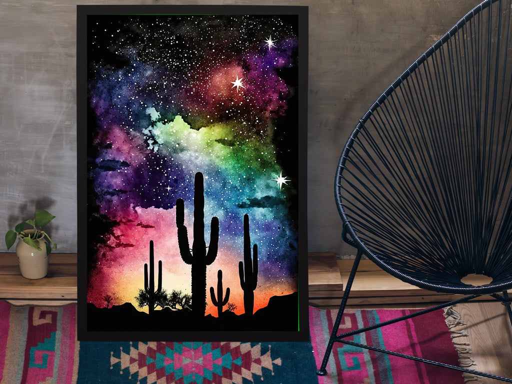 Desert Milky Way Art Print Watercolor Landscape Wall Art Southwest Gift Sonoran Cactus Beautiful Starry Night Western Decor