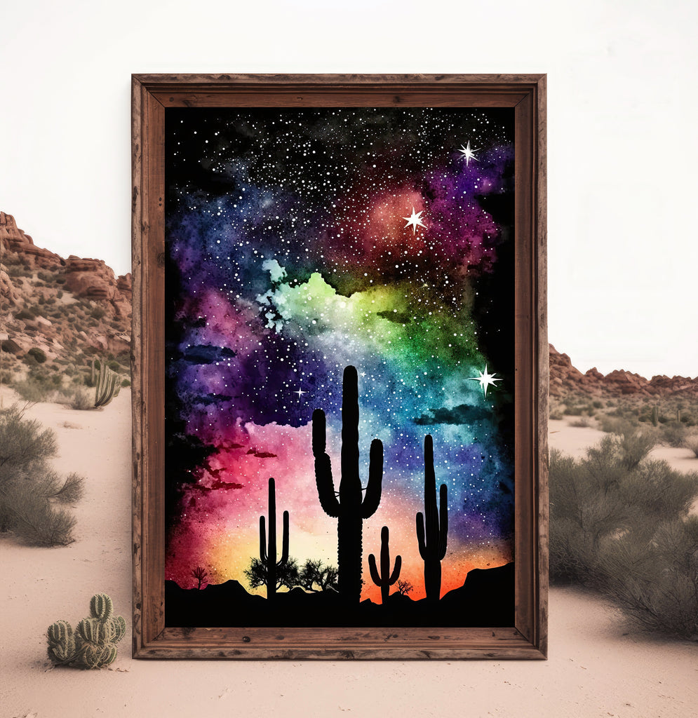 Desert Milky Way Art Print Watercolor Landscape Wall Art Southwest Gift Sonoran Cactus Beautiful Starry Night Western Decor