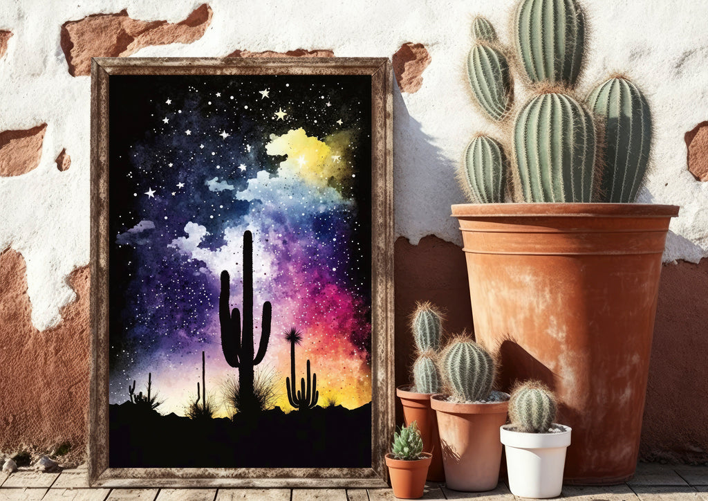 Desert Milky Way Art Print Watercolor Landscape Wall Art Southwest Gift Sonoran Cactus Beautiful Starry Night Western Decor