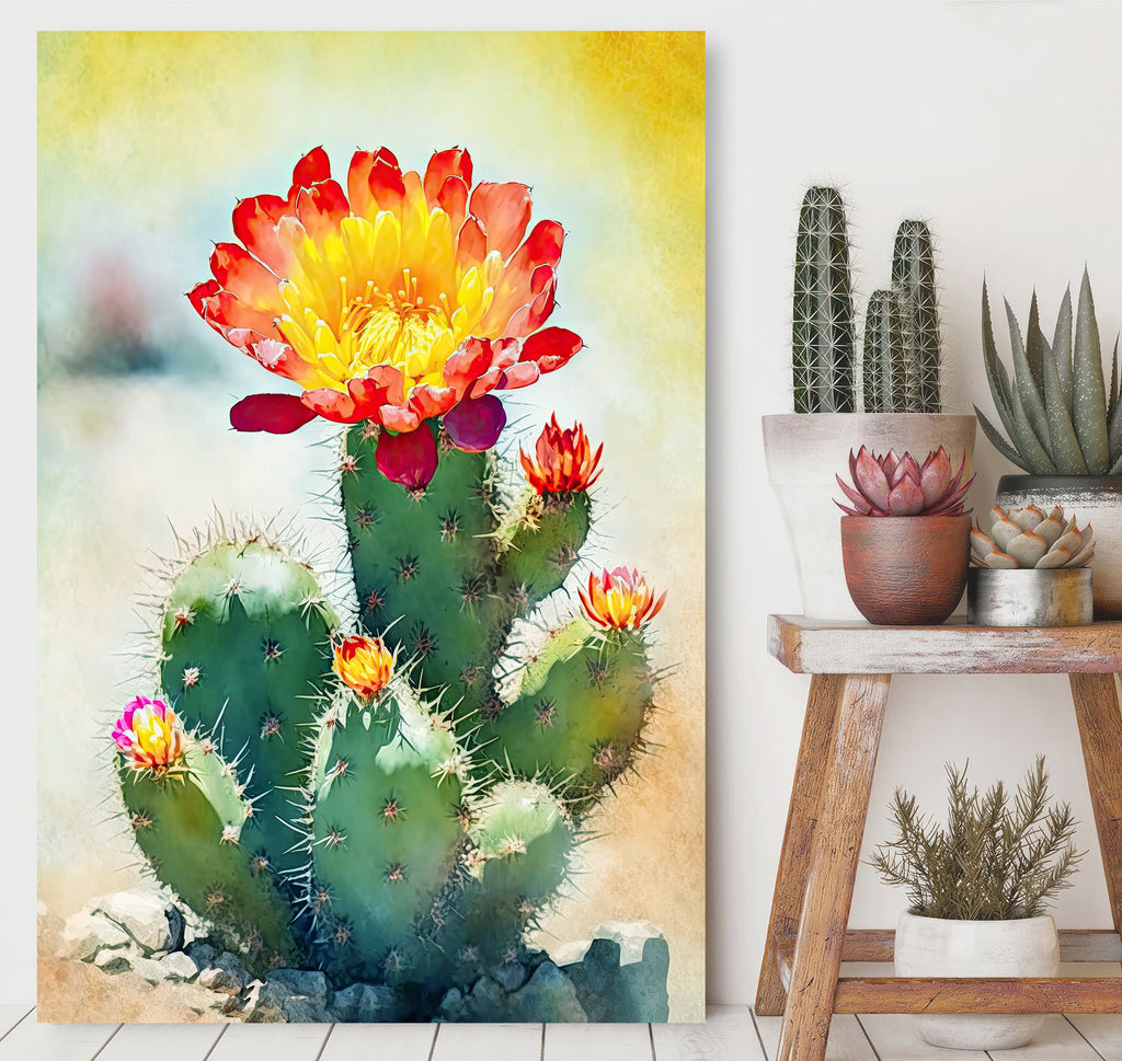 Flower Cactus Plant Print Watercolor Painting Botanical Desert Wall Art Nature Inspired Southwest Gift Rustic Western Decor