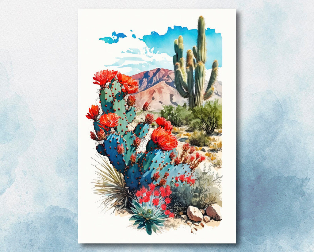 Arizona Prickly Pear Cactus Wall Art Print Desert Landscape Painting Nature Inspired Boho Wall Decor Gift Sonoran Art Southwest Decor