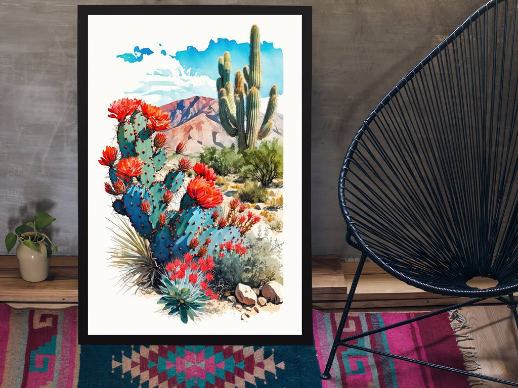 Arizona Prickly Pear Cactus Wall Art Print Desert Landscape Painting Nature Inspired Boho Wall Decor Gift Sonoran Art Southwest Decor