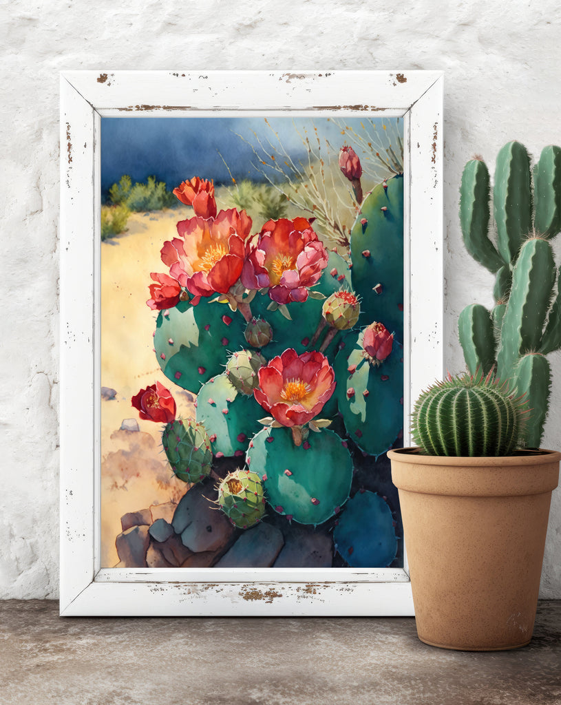 Flower Prickly Pear Cactus Print Watercolor Painting Botanical Desert Wall Art Nature Inspired Sonoran Art Southwest Gift Western Decor