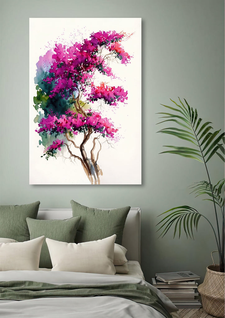 Bougainvillea Vines Watercolor Painting Floral Print Mediterranean Botanical Wall Art Magenta Tropical Flowers Gift Nature Inspired Decor