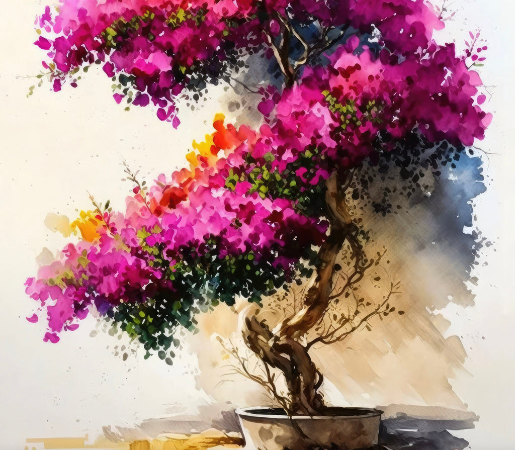 Bougainvillea Vines Watercolor Painting Floral Print Mediterranean Botanical Wall Art Magenta Tropical Flowers Gift Nature Inspired Decor