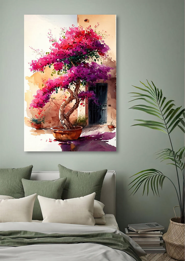 Bougainvillea Vines Watercolor Painting Floral Print Mediterranean Botanical Wall Art Magenta Tropical Flowers Gift Nature Inspired Decor