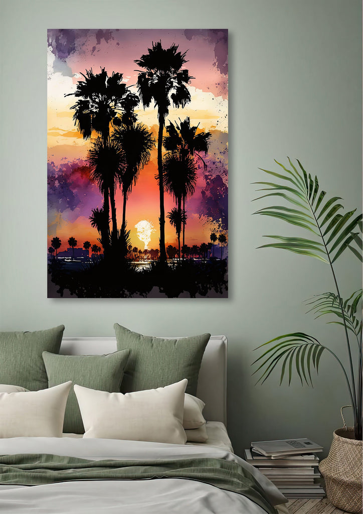 Palm Tree Sunset Art Print Watercolor Coastal Wall Art Nature Inspired Gift Tropical Beach House Home Decor