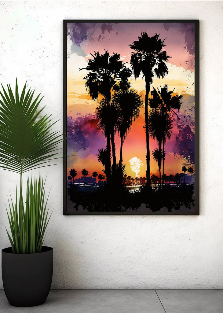 Palm Tree Sunset Art Print Watercolor Coastal Wall Art Nature Inspired Gift Tropical Beach House Home Decor