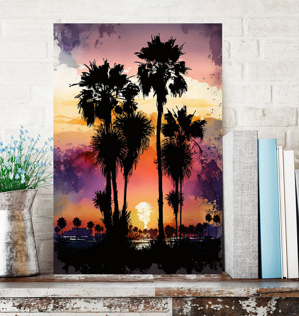 Palm Tree Sunset Art Print Watercolor Coastal Wall Art Nature Inspired Gift Tropical Beach House Home Decor