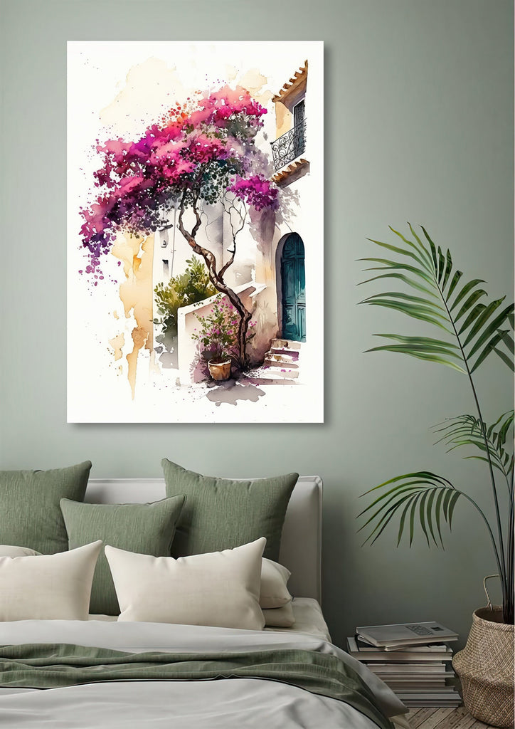 Bougainvillea Vines Watercolor Painting Floral Print Mediterranean Botanical Wall Art Magenta Tropical Flowers Gift Nature Inspired Decor