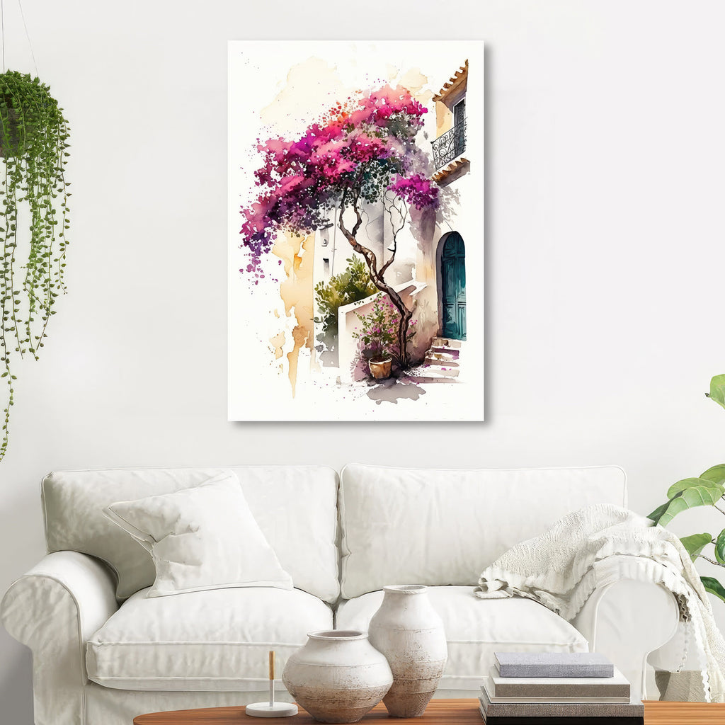 Bougainvillea Vines Watercolor Painting Floral Print Mediterranean Botanical Wall Art Magenta Tropical Flowers Gift Nature Inspired Decor