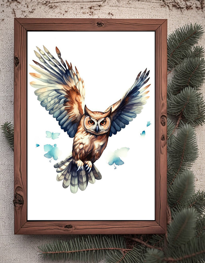 Watercolor Owl Painting Print Forest Wall Art Nature Bird Wildlife Gift Wild Animal Painting Woodland Nursery Home Decor