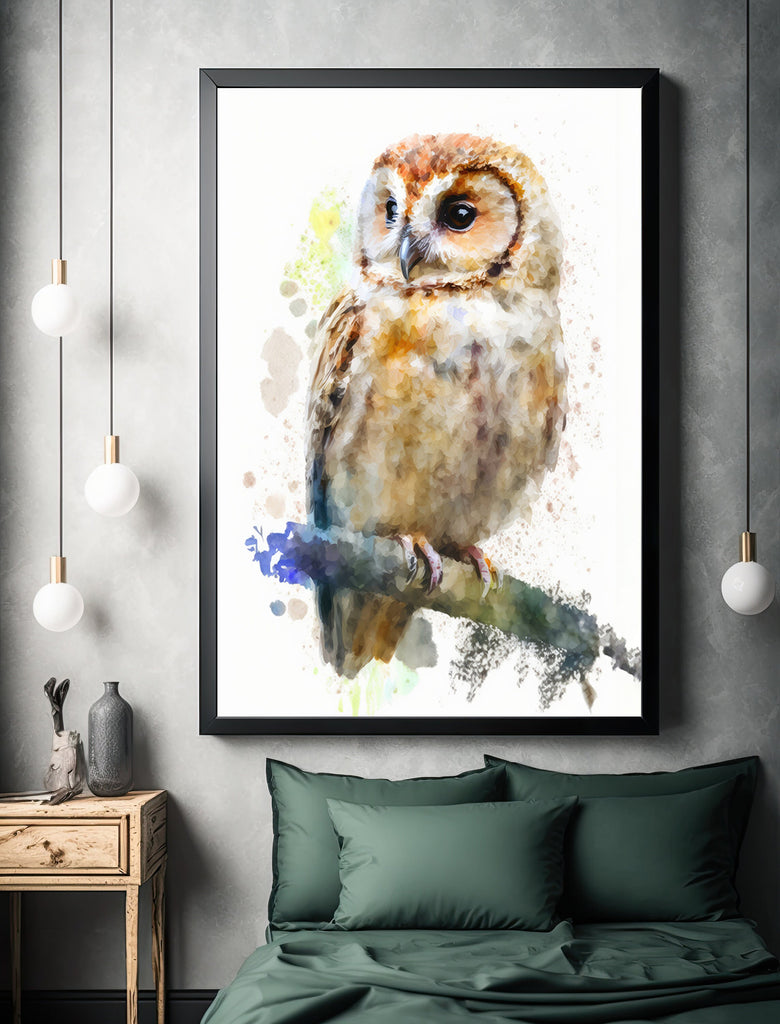 Watercolor Owl Painting Print Forest Wall Art Nature Bird Wildlife Gift Wild Animal Painting Woodland Nursery Home Decor