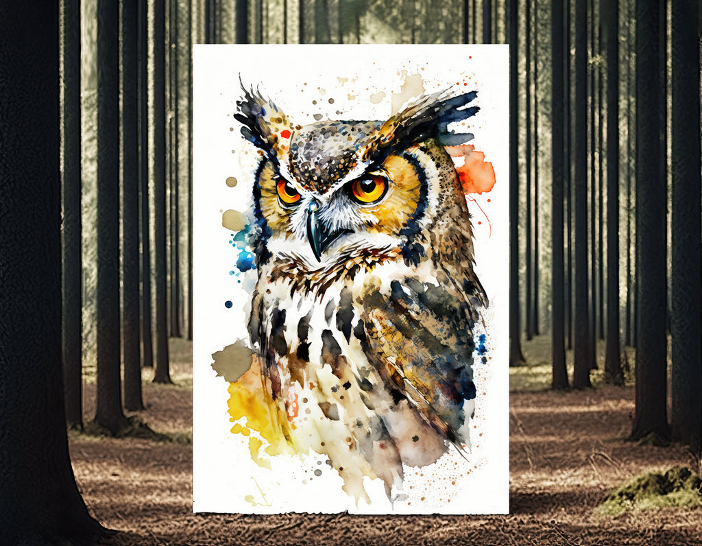 Watercolor Owl Painting Print Forest Wall Art Nature Bird Wildlife Gift Wild Animal Painting Woodland Nursery Home Decor