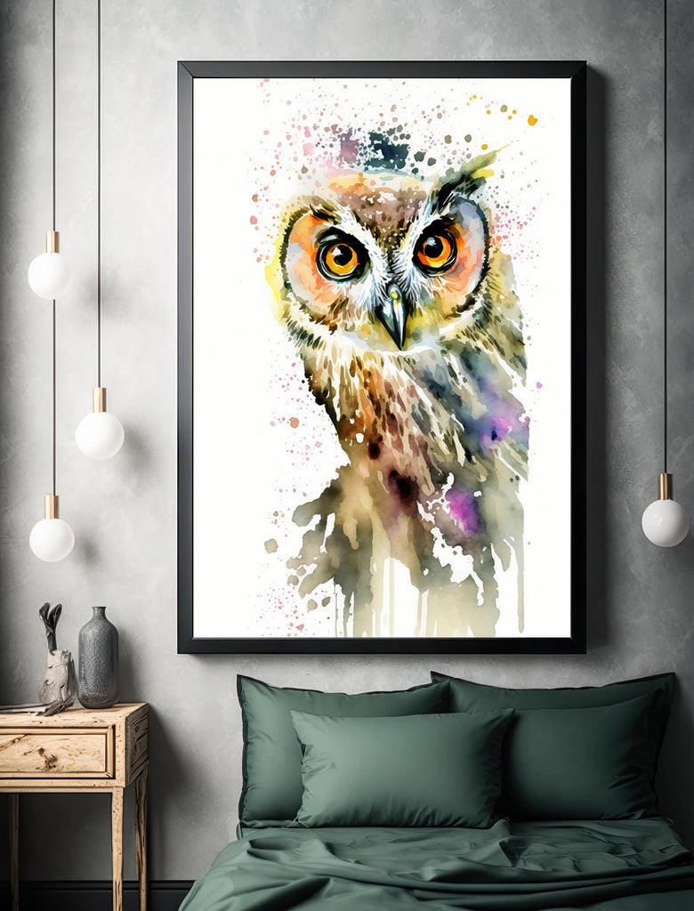 Watercolor Owl Painting Print Forest Wall Art Nature Bird Wildlife Gift Wild Animal Painting Woodland Nursery Home Decor