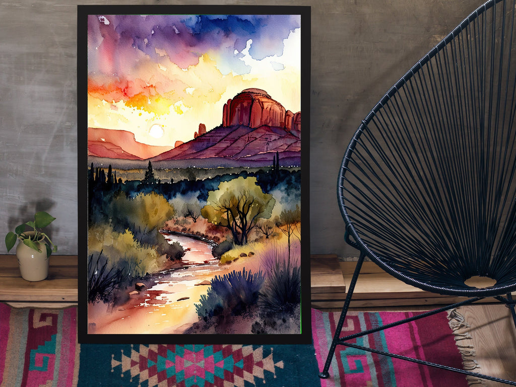 Watercolor Sedona Arizona Sunset Art Print Southwest Wall Art Landscape Gift Desert Home Western Decor