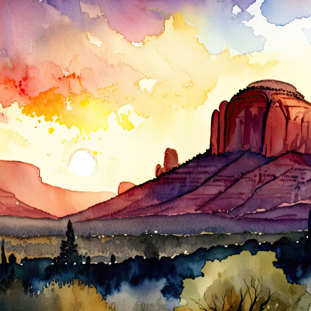 Watercolor Sedona Arizona Sunset Art Print Southwest Wall Art Landscape Gift Desert Home Western Decor