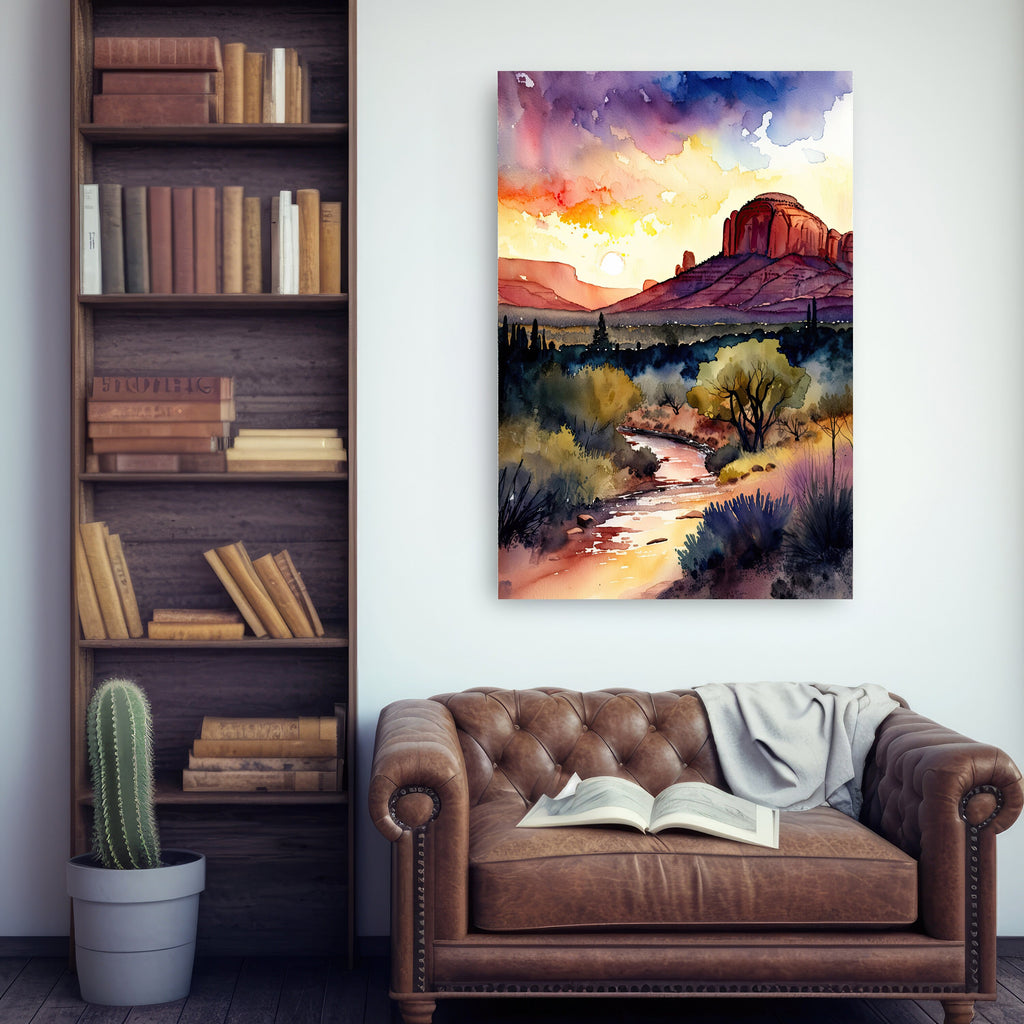 Watercolor Sedona Arizona Sunset Art Print Southwest Wall Art Landscape Gift Desert Home Western Decor