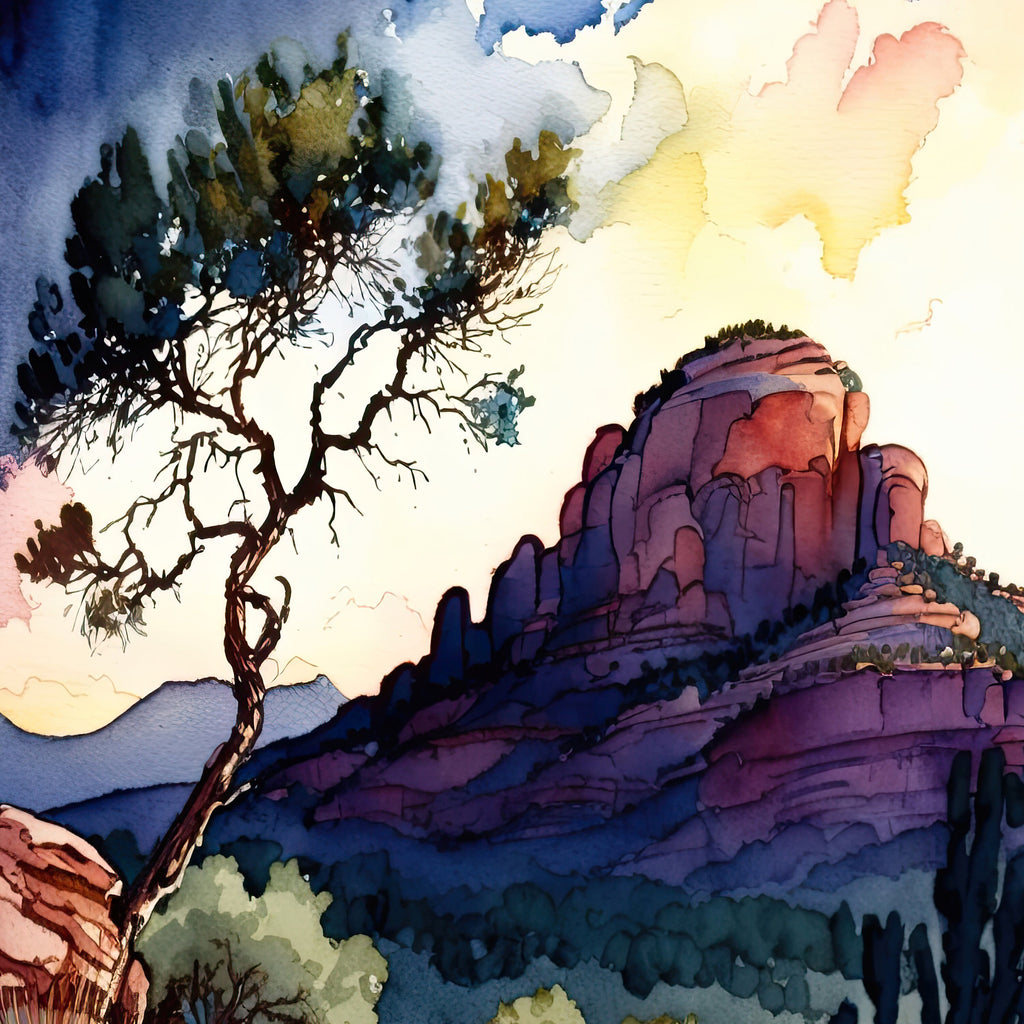 Watercolor Sedona Arizona Sunset Art Print Southwest Wall Art Landscape Gift Desert Home Western Decor