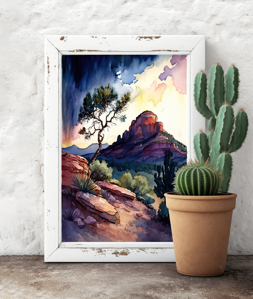 Watercolor Sedona Arizona Sunset Art Print Southwest Wall Art Landscape Gift Desert Home Western Decor