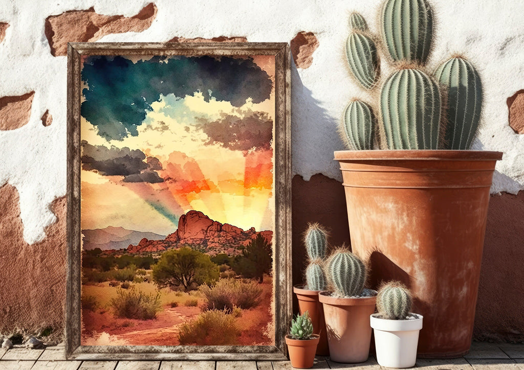 Watercolor Sedona Arizona Sunset Art Print Southwest Wall Art Landscape Gift Desert Home Western Decor