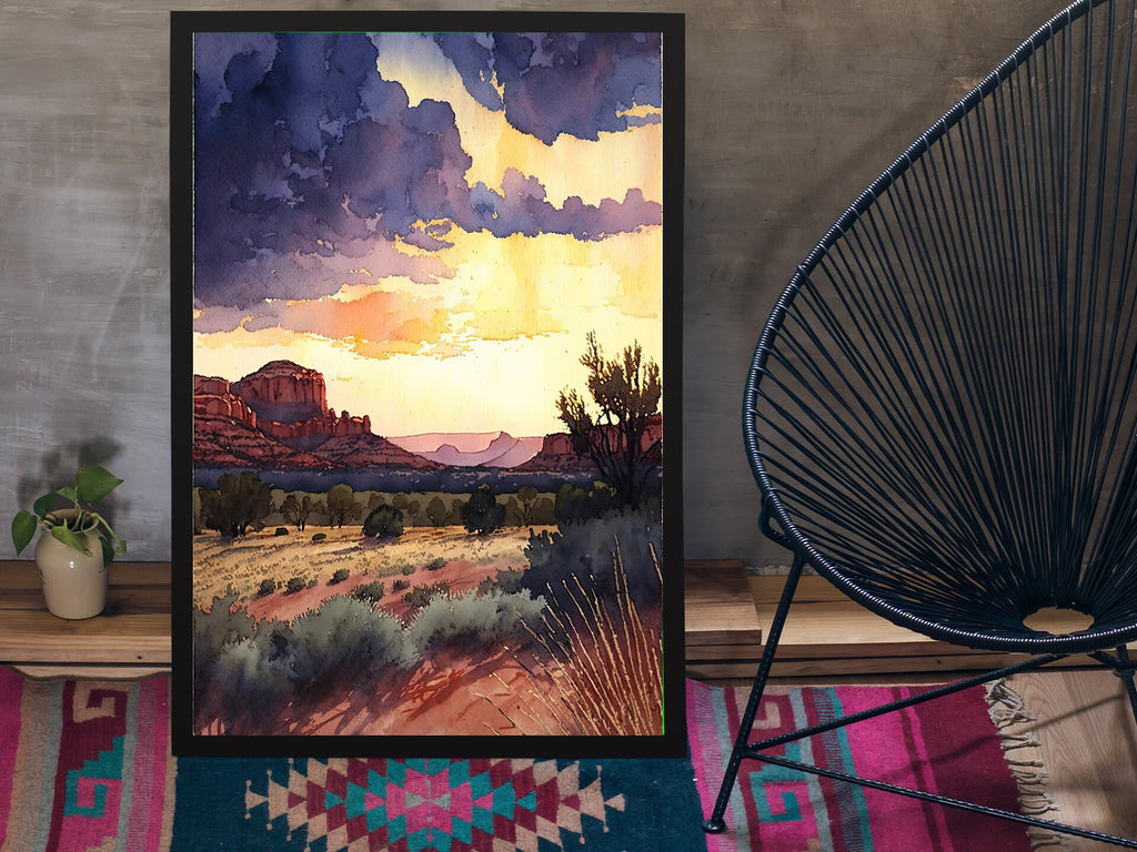 Watercolor Sedona Arizona Sunset Art Print Southwest Wall Art Landscape Gift Desert Home Western Decor