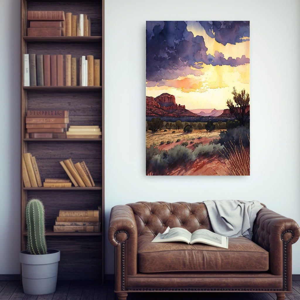 Watercolor Sedona Arizona Sunset Art Print Southwest Wall Art Landscape Gift Desert Home Western Decor