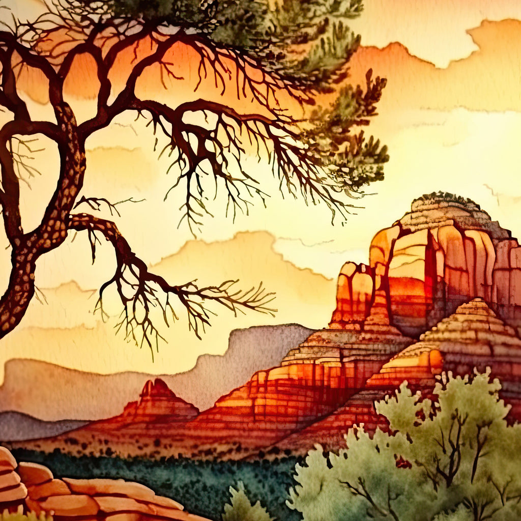 Watercolor Sedona Arizona Sunset Art Print Southwest Wall Art Landscape Gift Desert Home Western Decor