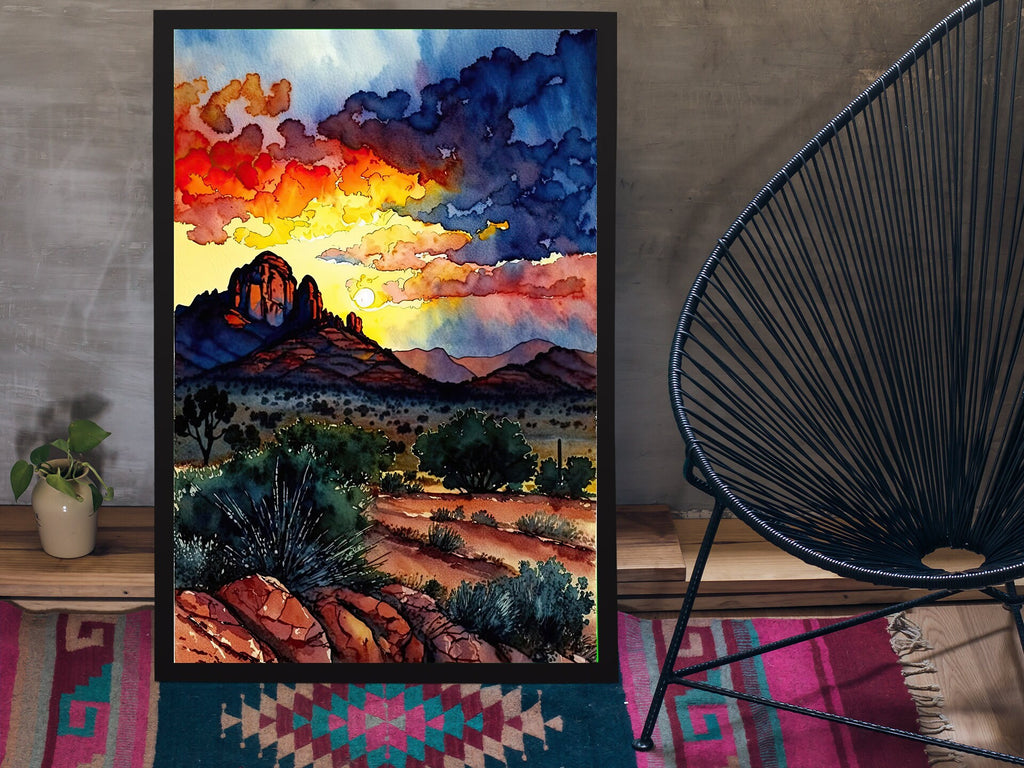 Watercolor Sedona Arizona Sunset Art Print Southwest Wall Art Landscape Gift Desert Home Western Decor