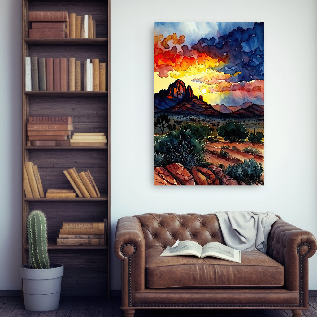 Watercolor Sedona Arizona Sunset Art Print Southwest Wall Art Landscape Gift Desert Home Western Decor