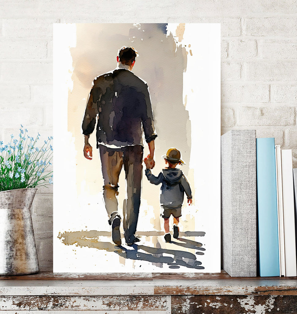 Father Son Watercolor Painting Fathers Day Gift For Him Print Cute Dad Wall Art Daddy Home Decor