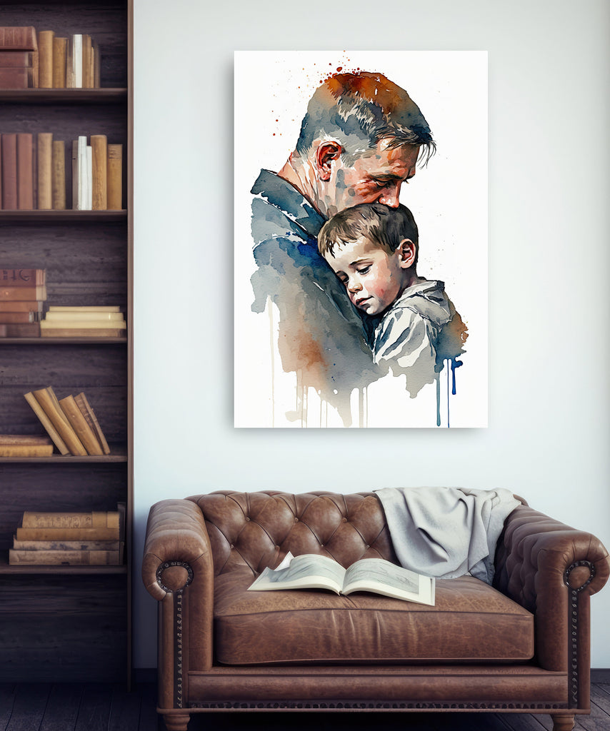 Father Son Watercolor Painting Fathers Day Gift For Him Print Cute Dad Wall Art Daddy Home Decor