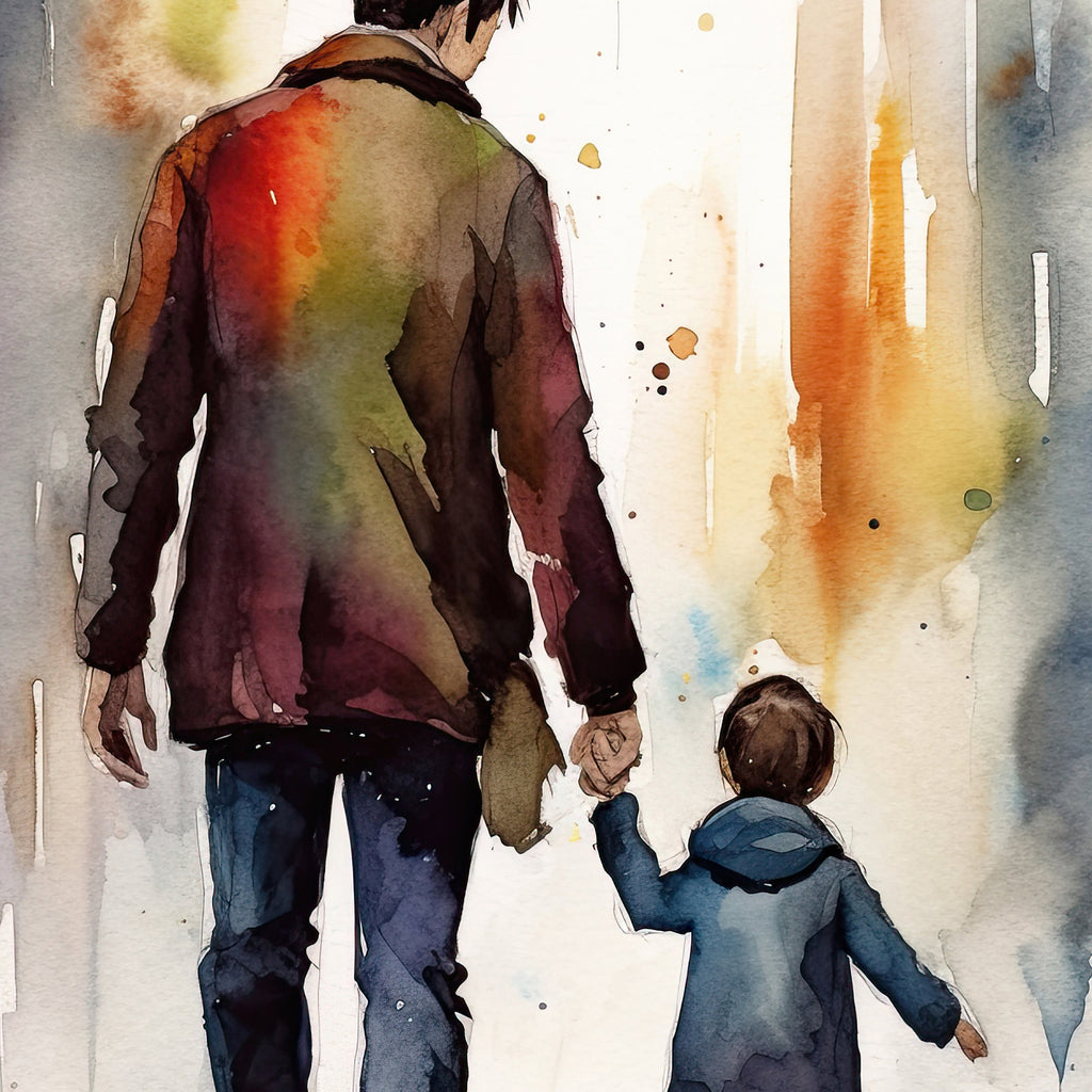 Father Son Watercolor Painting Fathers Day Gift For Him Print Cute Dad Wall Art Daddy Home Decor