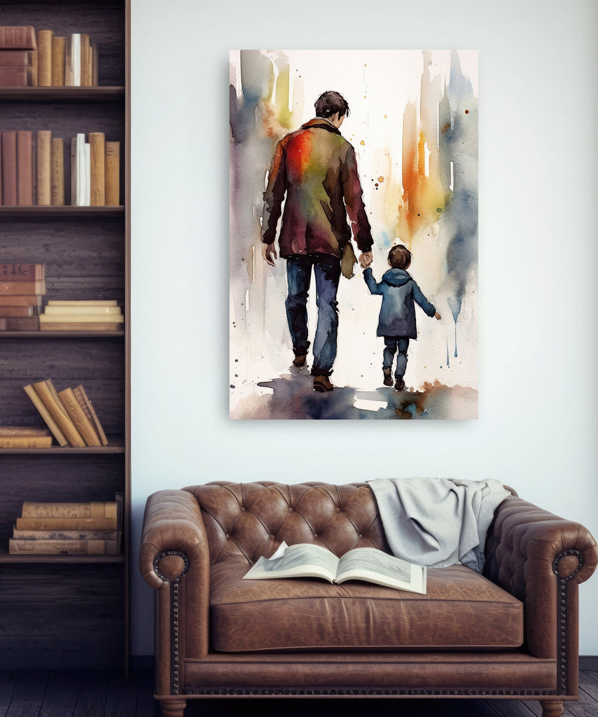 Father Son Watercolor Painting Fathers Day Gift For Him Print Cute Dad Wall Art Daddy Home Decor