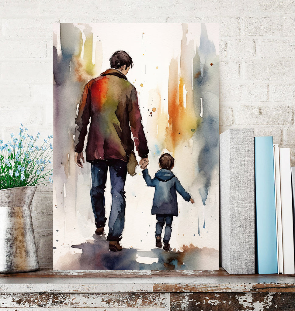 Father Son Watercolor Painting Fathers Day Gift For Him Print Cute Dad Wall Art Daddy Home Decor