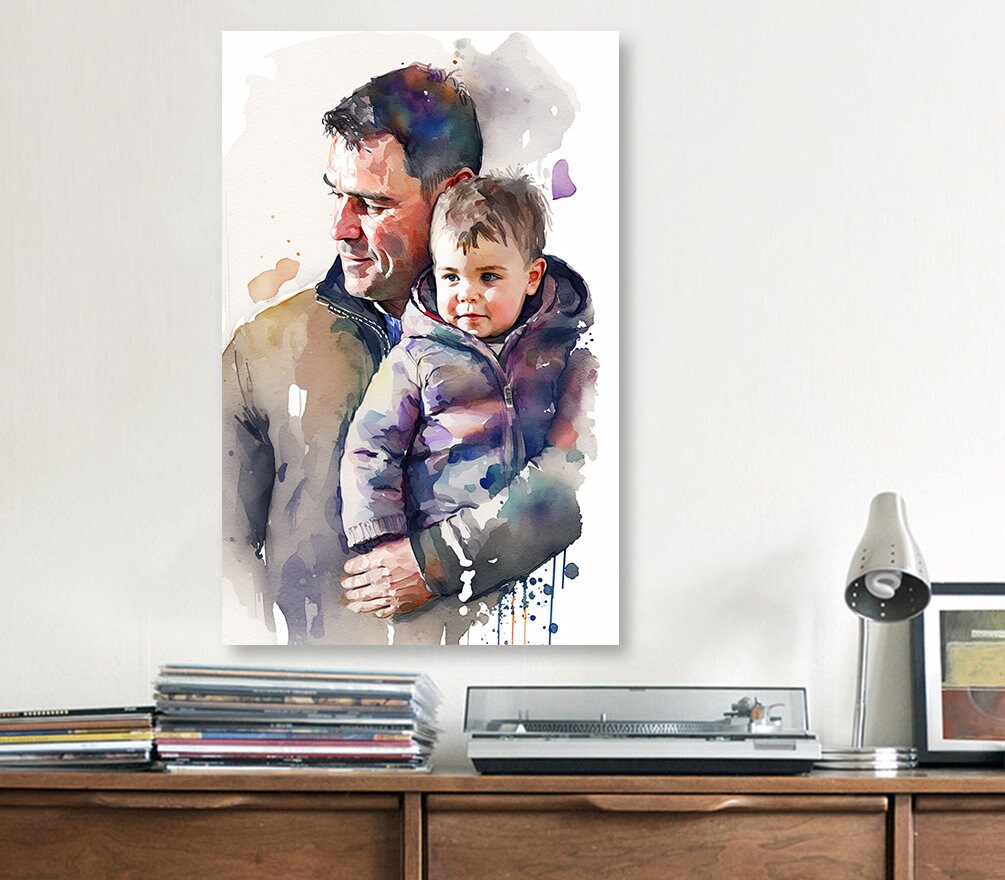 Father Son Watercolor Painting Fathers Day Gift For Him Print Cute Dad Wall Art Daddy Home Decor