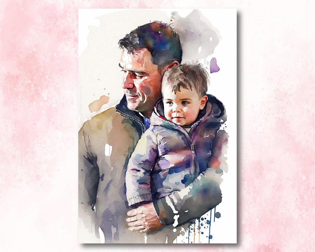 Father Son Watercolor Painting Fathers Day Gift For Him Print Cute Dad Wall Art Daddy Home Decor