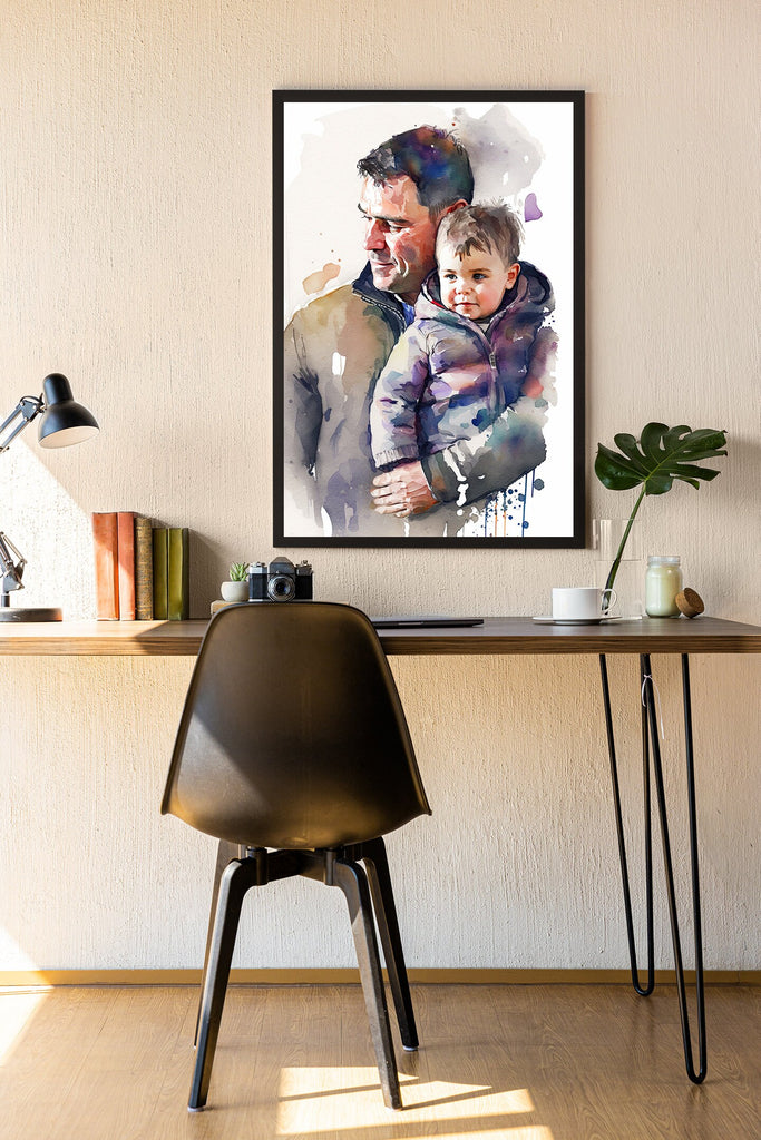 Father Son Watercolor Painting Fathers Day Gift For Him Print Cute Dad Wall Art Daddy Home Decor