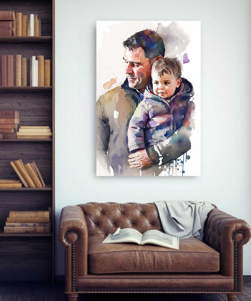 Father Son Watercolor Painting Fathers Day Gift For Him Print Cute Dad Wall Art Daddy Home Decor