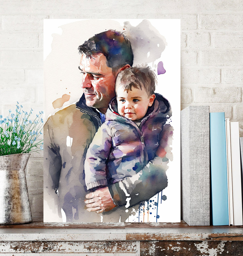 Father Son Watercolor Painting Fathers Day Gift For Him Print Cute Dad Wall Art Daddy Home Decor