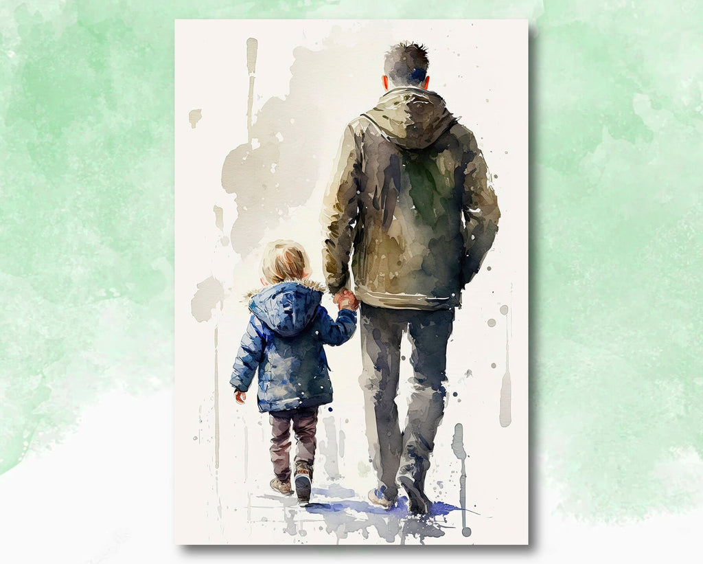 Father Son Watercolor Painting Fathers Day Gift For Him Print Cute Dad Wall Art Daddy Home Decor