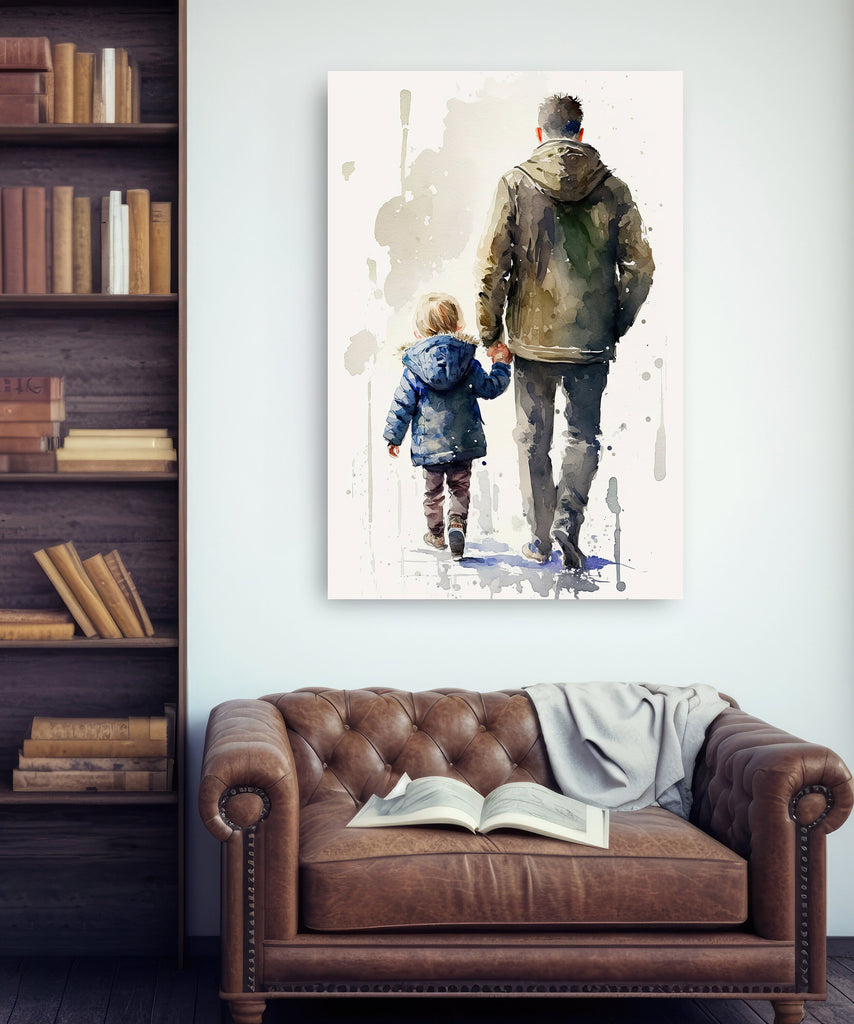 Father Son Watercolor Painting Fathers Day Gift For Him Print Cute Dad Wall Art Daddy Home Decor