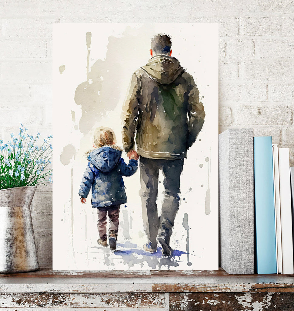 Father Son Watercolor Painting Fathers Day Gift For Him Print Cute Dad Wall Art Daddy Home Decor