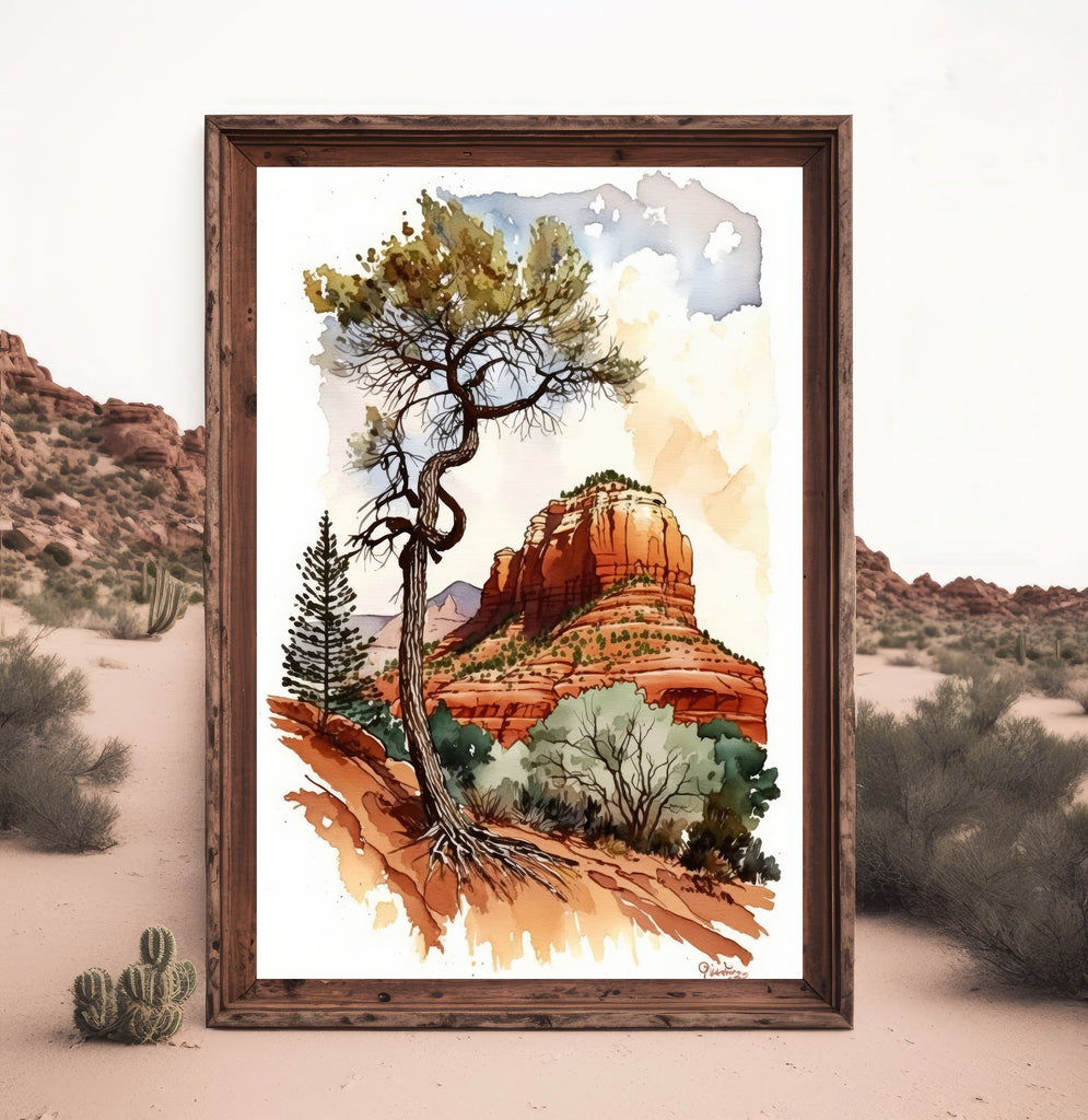 Watercolor Sedona Print Arizona Southwest Wall Art Landscape Sonoran Art Gift Desert Home Western Decor