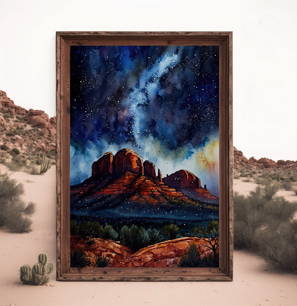 Watercolor Sedona Milky Way Sonoran Art Print Arizona Desert Wall Art Landscape Gift Starry Night Sky Southwestern Decor