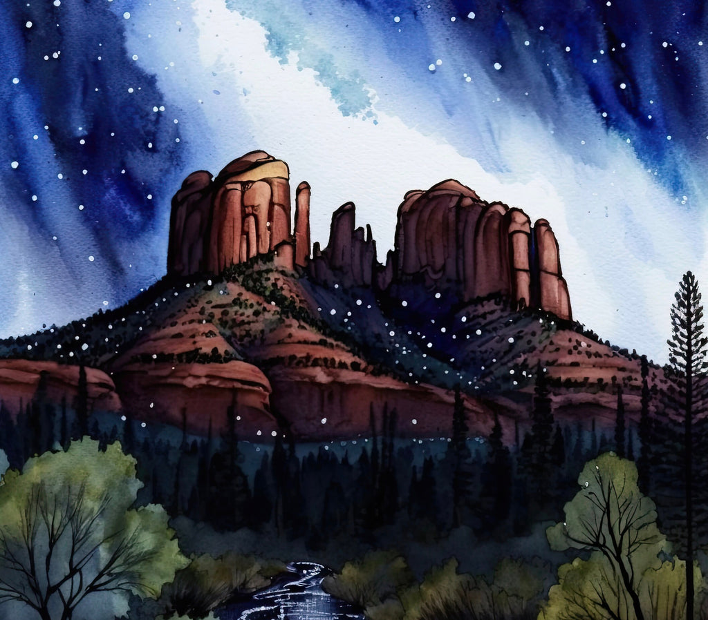 Watercolor Sedona Milky Way Sonoran Art Print Arizona Desert Wall Art Landscape Gift Starry Night Sky Southwestern Decor